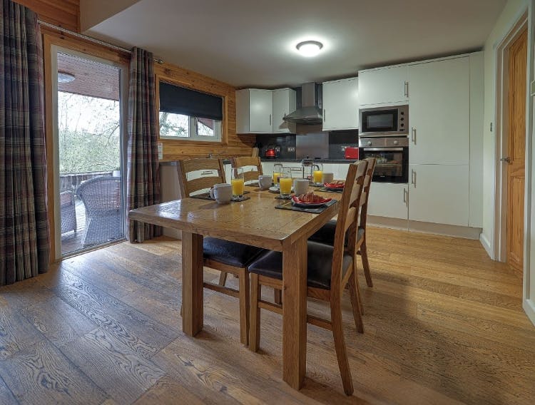 Kitchen and Dining Area, Uredale Lodge at Riverside Lodges in Ripon