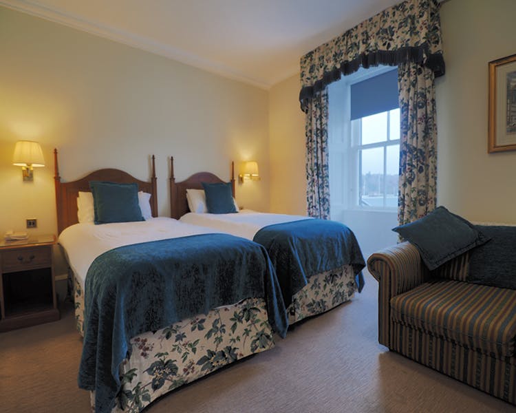 Twin room with harbour view in the Royal Hotel located in Stornoway, Isle of Lewis.