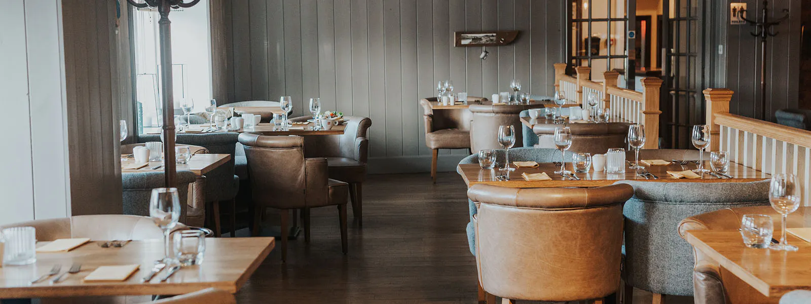 Table set up up in the Boatshed Restaurant in the Royal Hotel, Stornoway, Isle of Lewis
