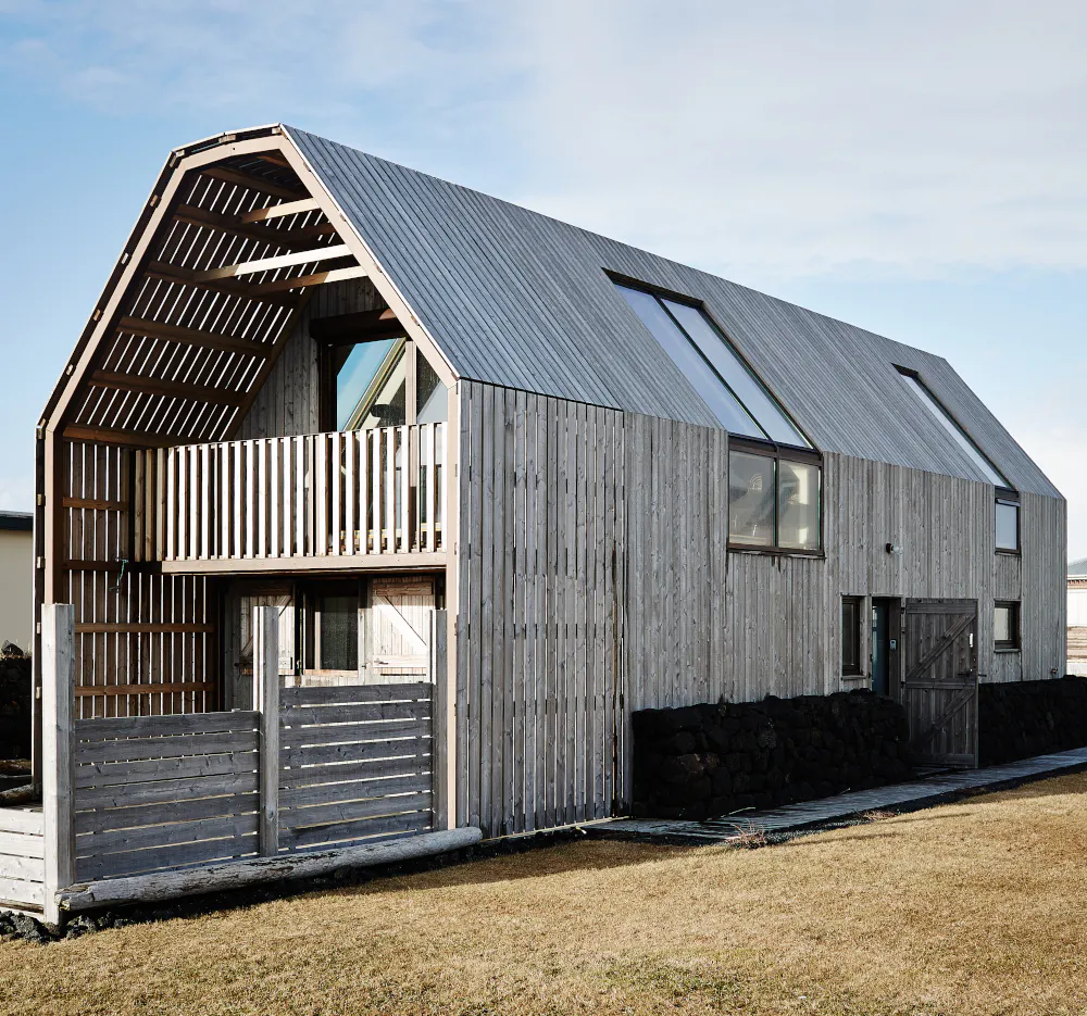 The Barn house in Stokkseyri is clad with Siberian larch.