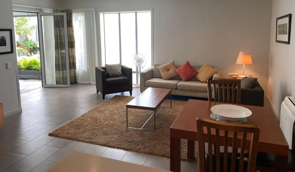 Comfy lounge and dining table.