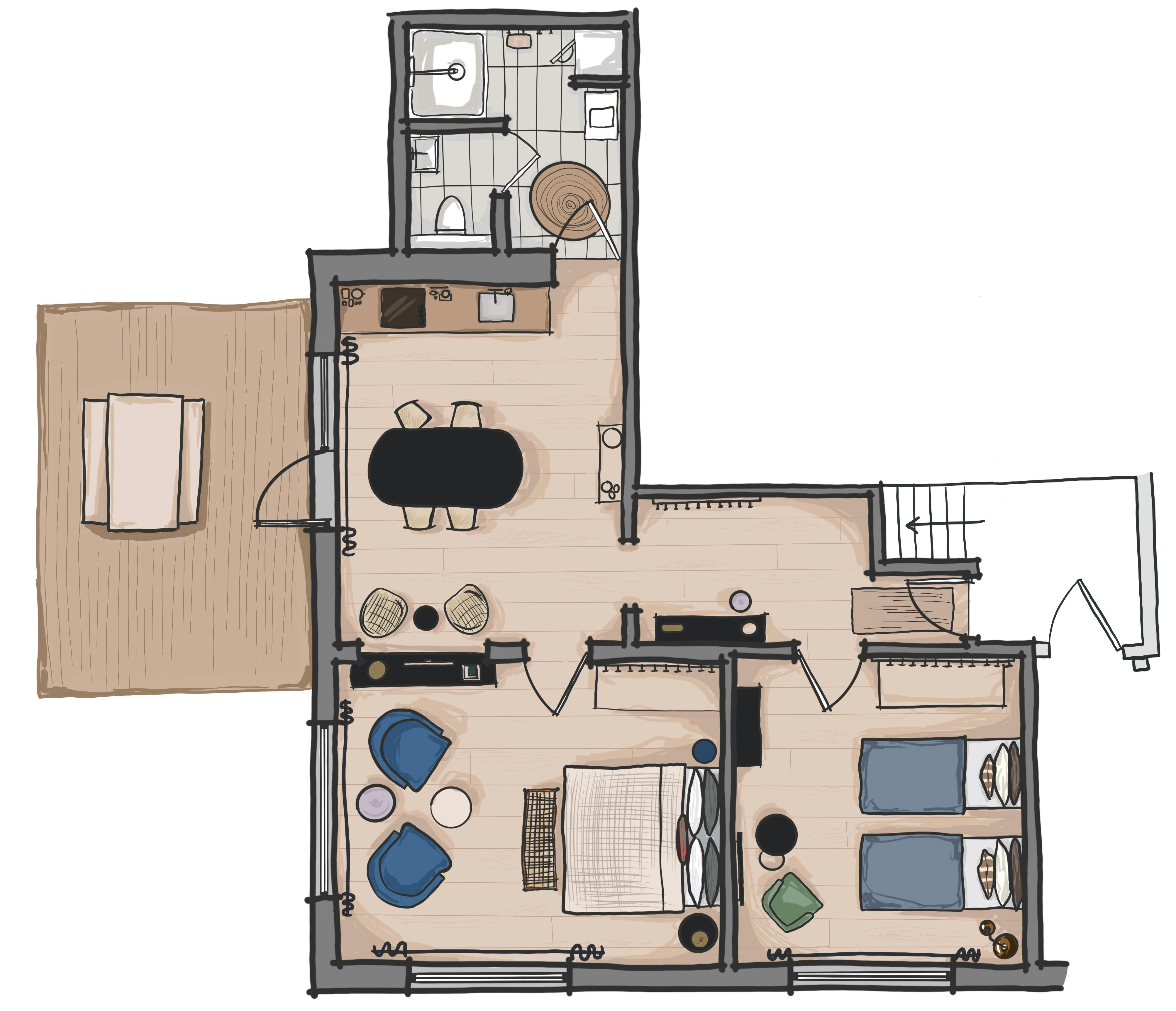 Inni apartments - floorplan for Inni 1 - 2-bedroom apartment