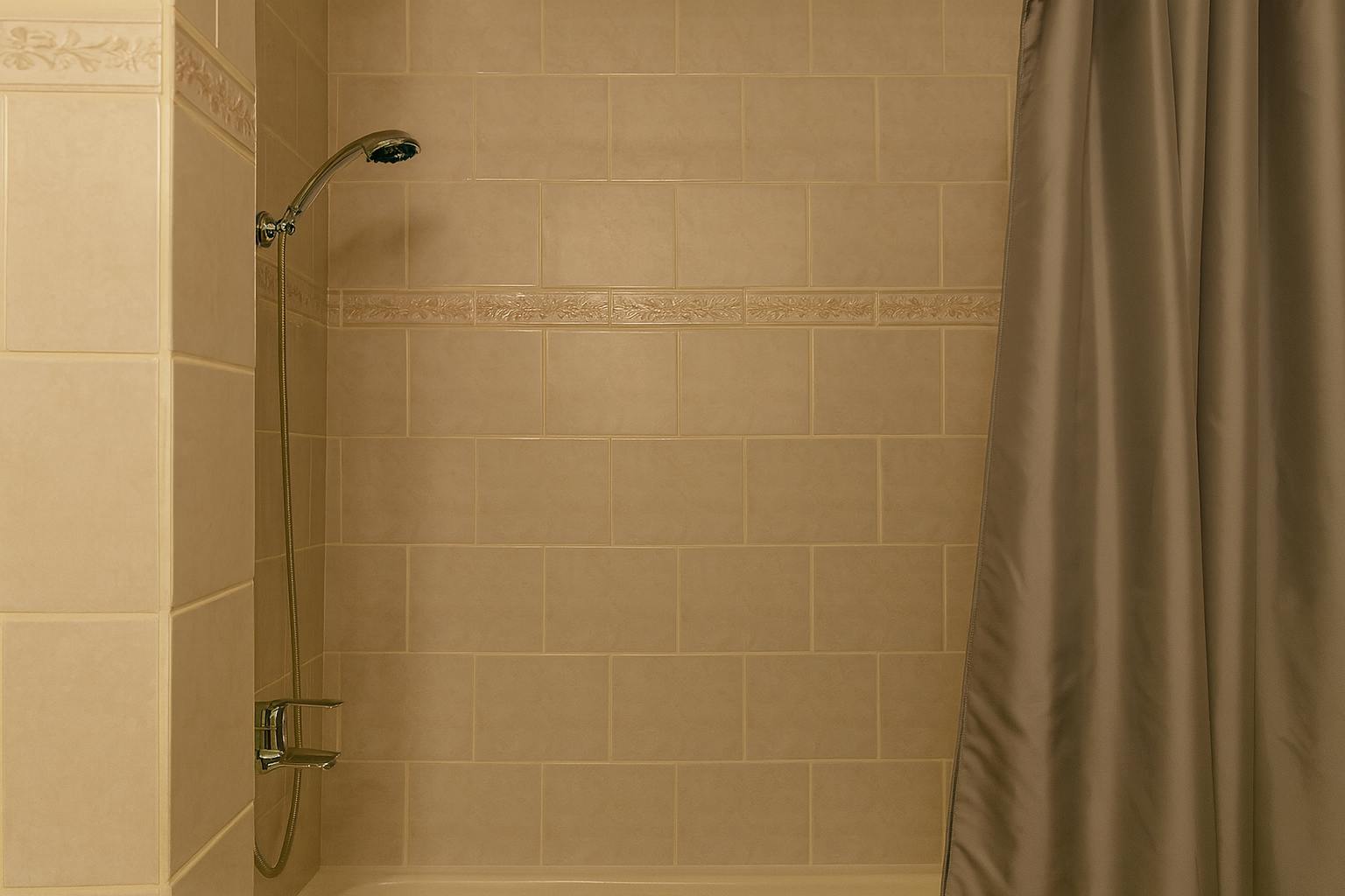 Clean shower facilities in Hotel Amager family room bathroom, budget accommodation Copenhagen