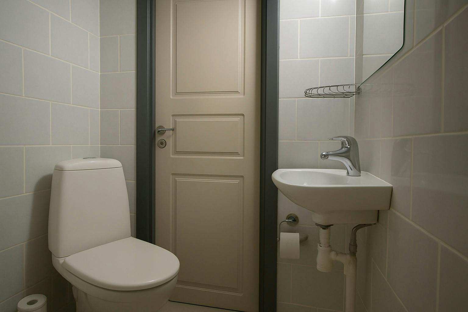Private bathroom in Hotel Amager junior suite with modern fixtures, Copenhagen Denmark