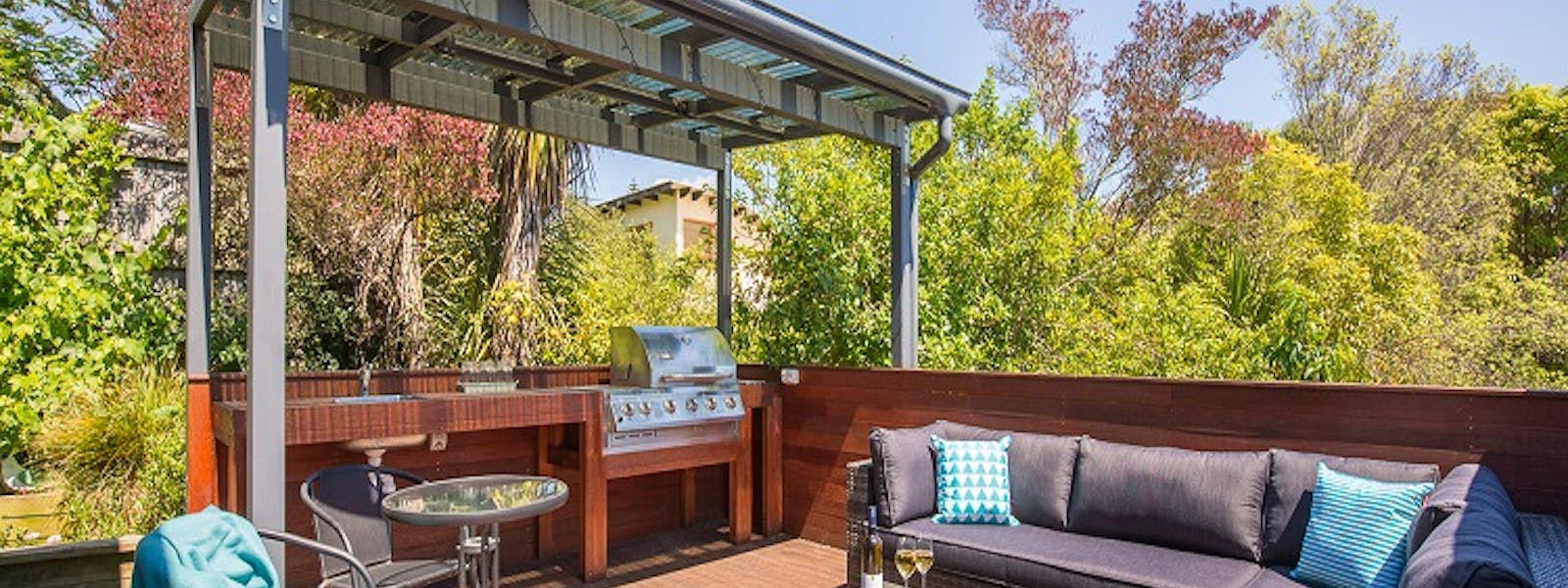 Blue Outdoor Deck area