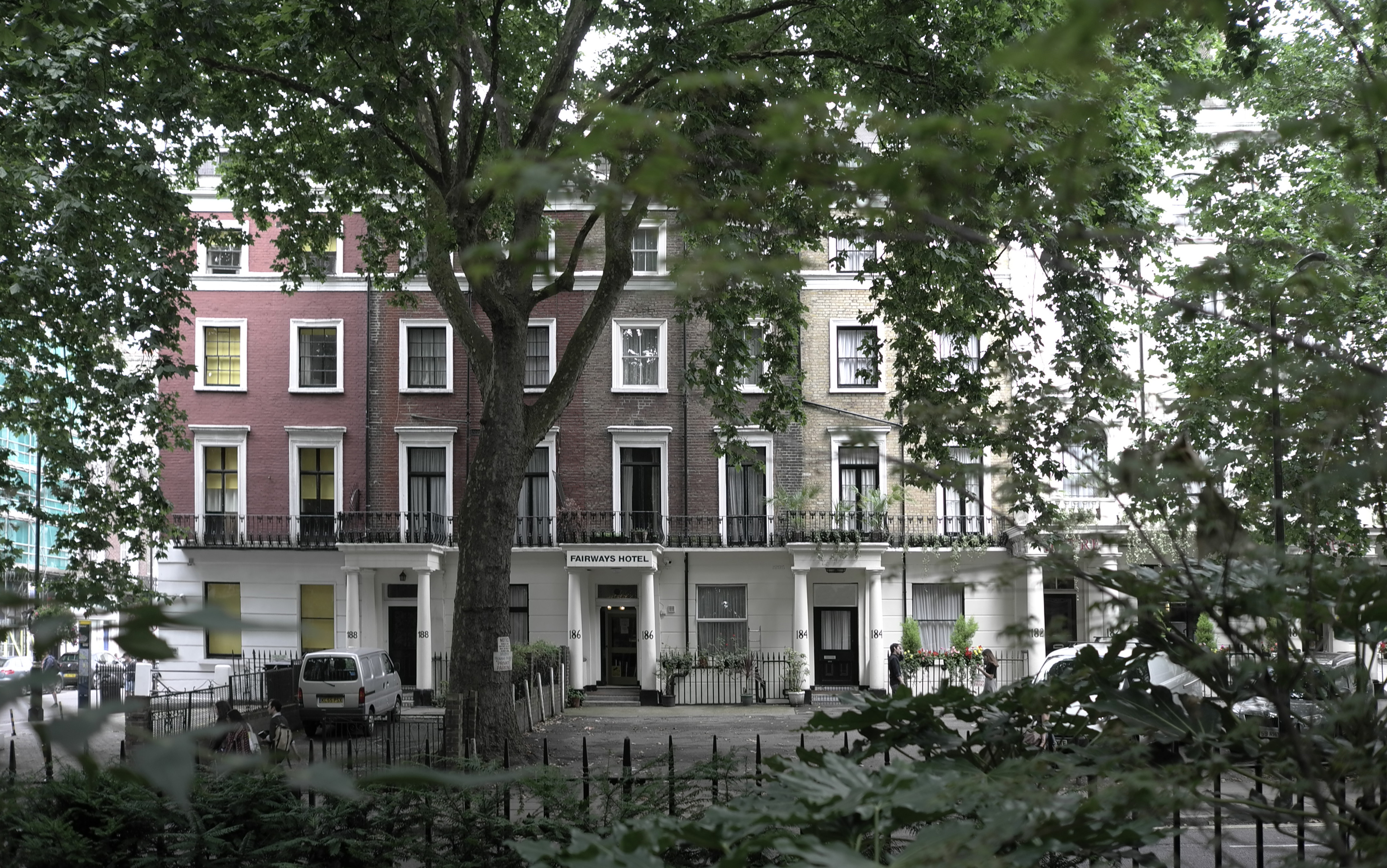 Front elevation of Fairways Hotel, Paddington. Seen from garden across the street