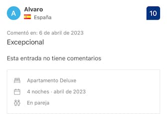 Valoraciones y comentarios reales de los huéspedes que se han alojado en nuestros apartamentos turísticos.