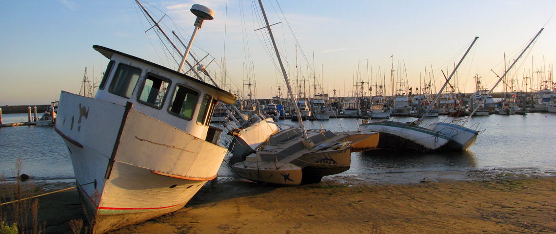 boats in harbor at low tide