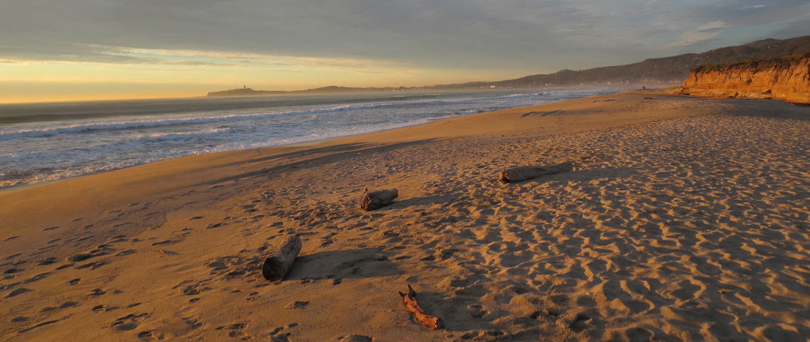 Coastal beach at sunset