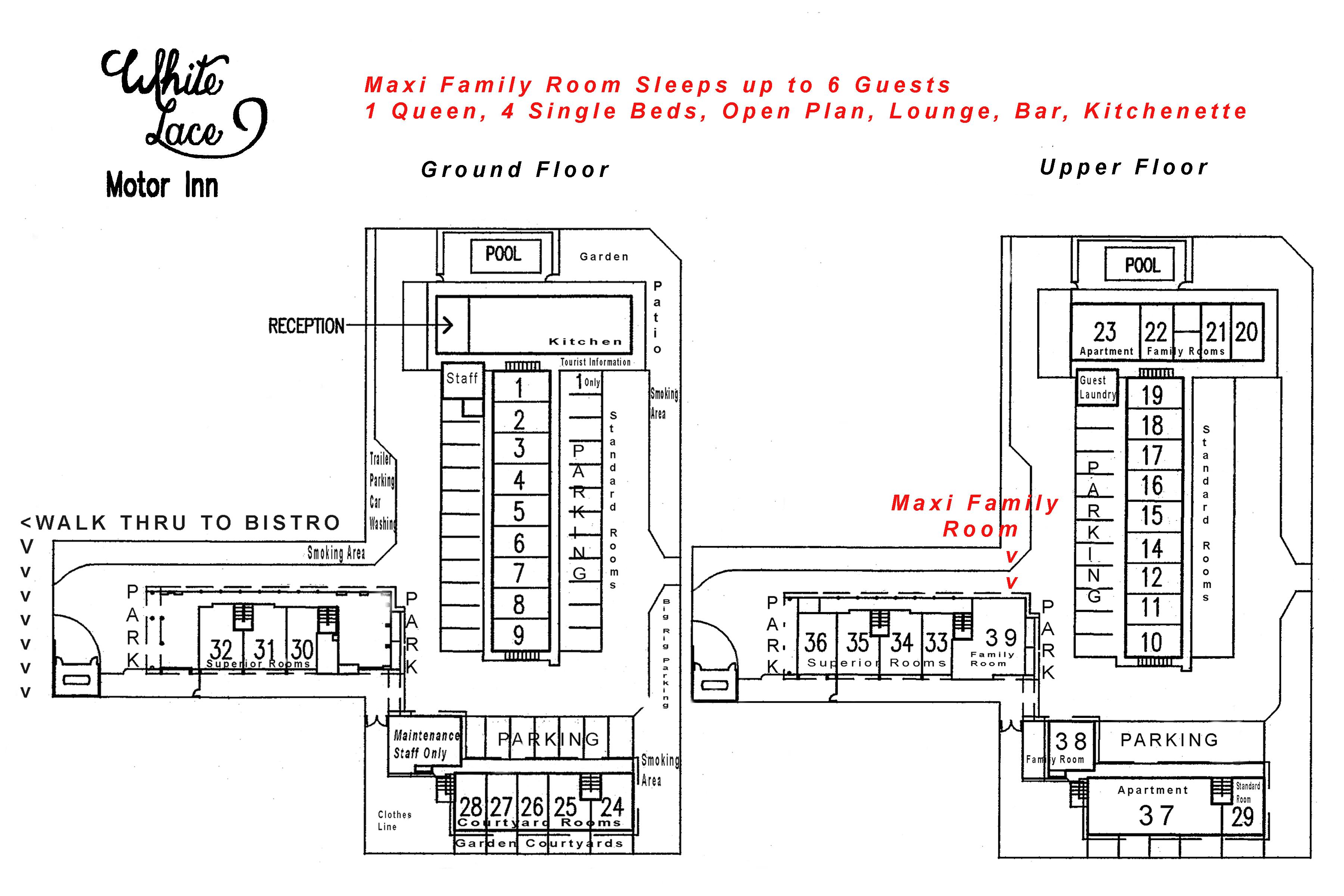 Maxi Family Room site plan White Lace Motor Inn Mackay, budget accommodation mackay