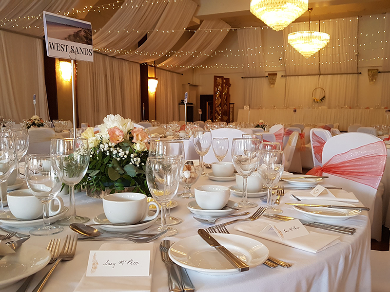 Table setting during a wedding.