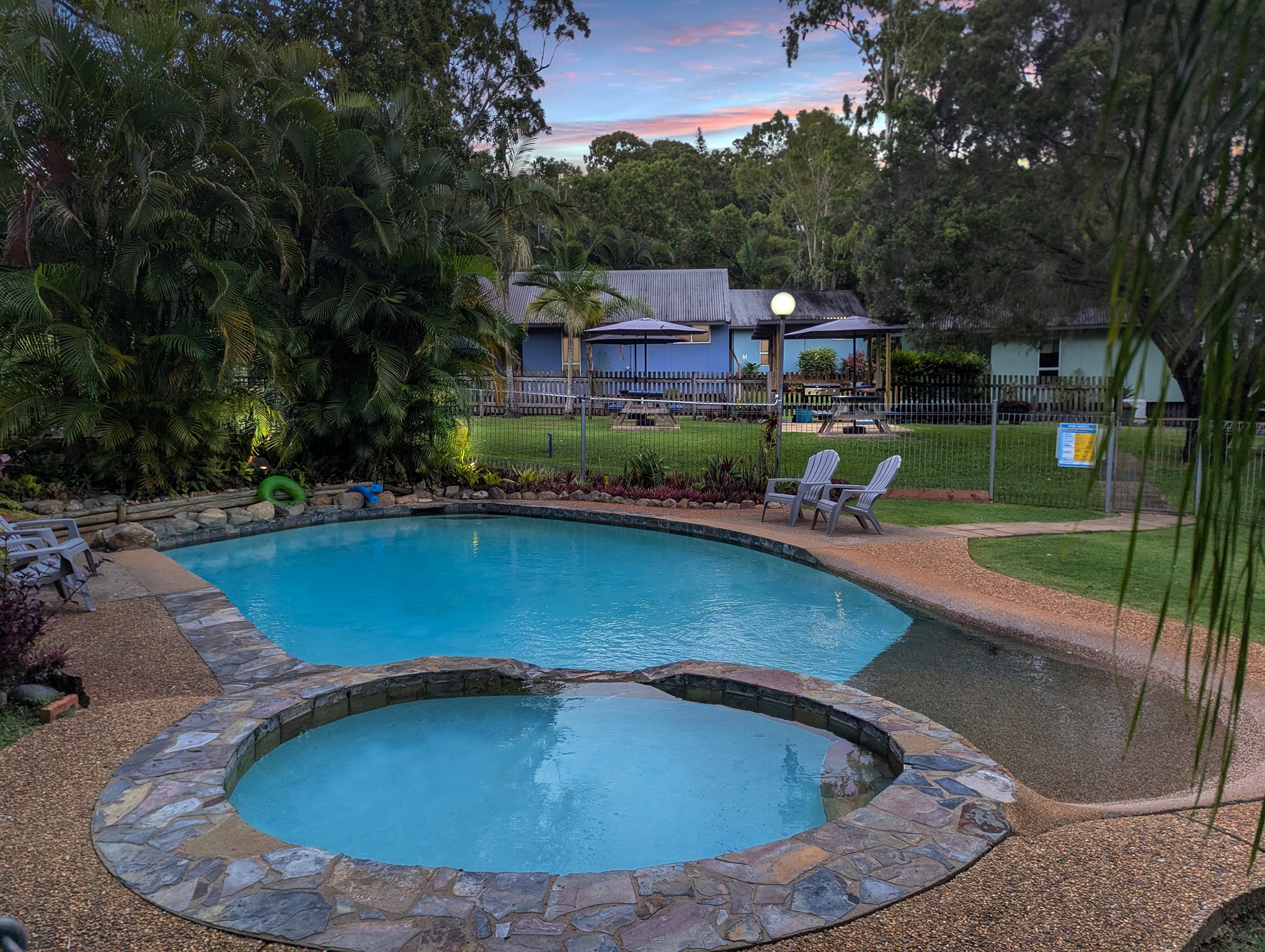Cabins swimming pool BBQ area