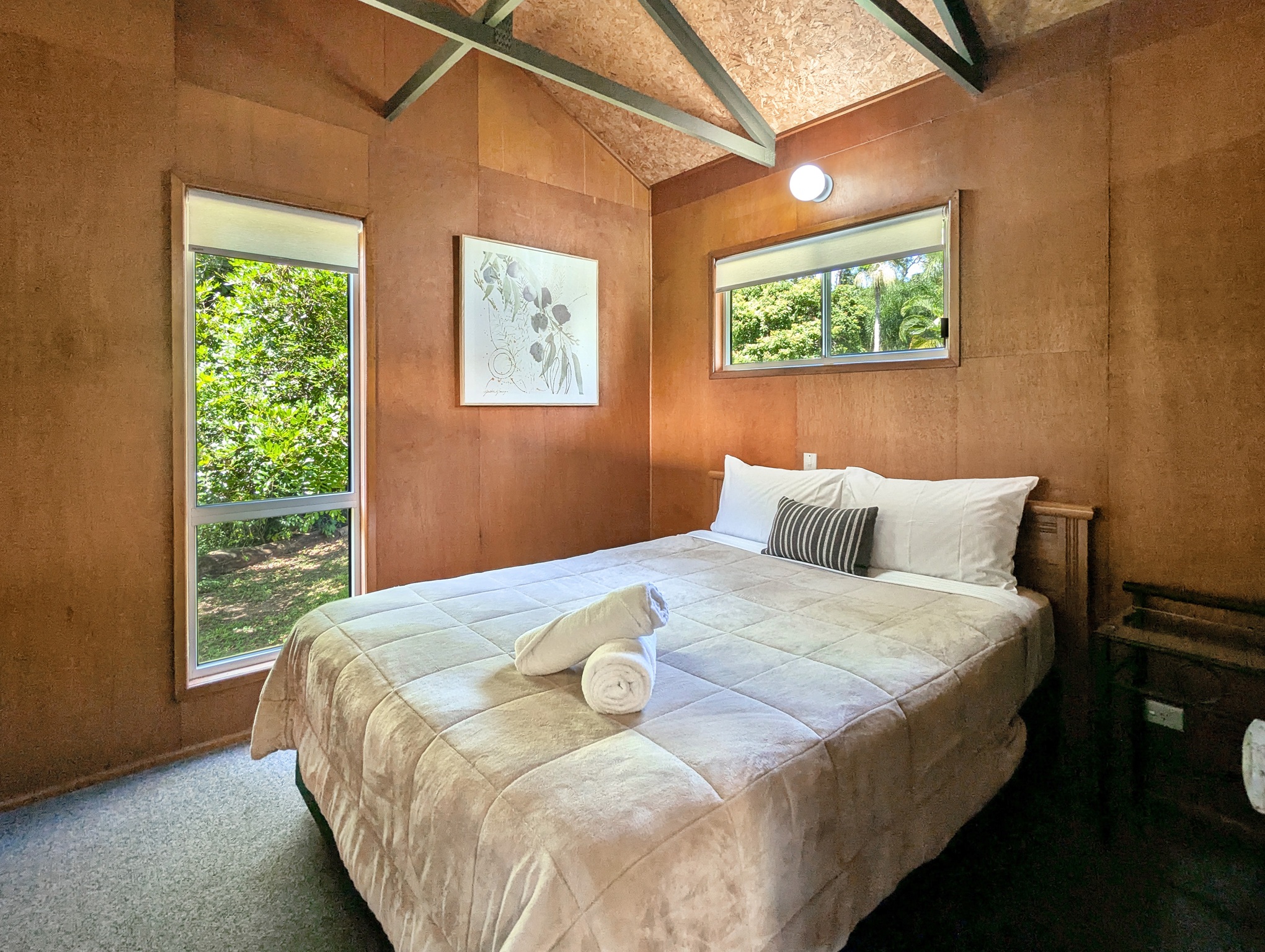 queen bed in two bedroom cabins