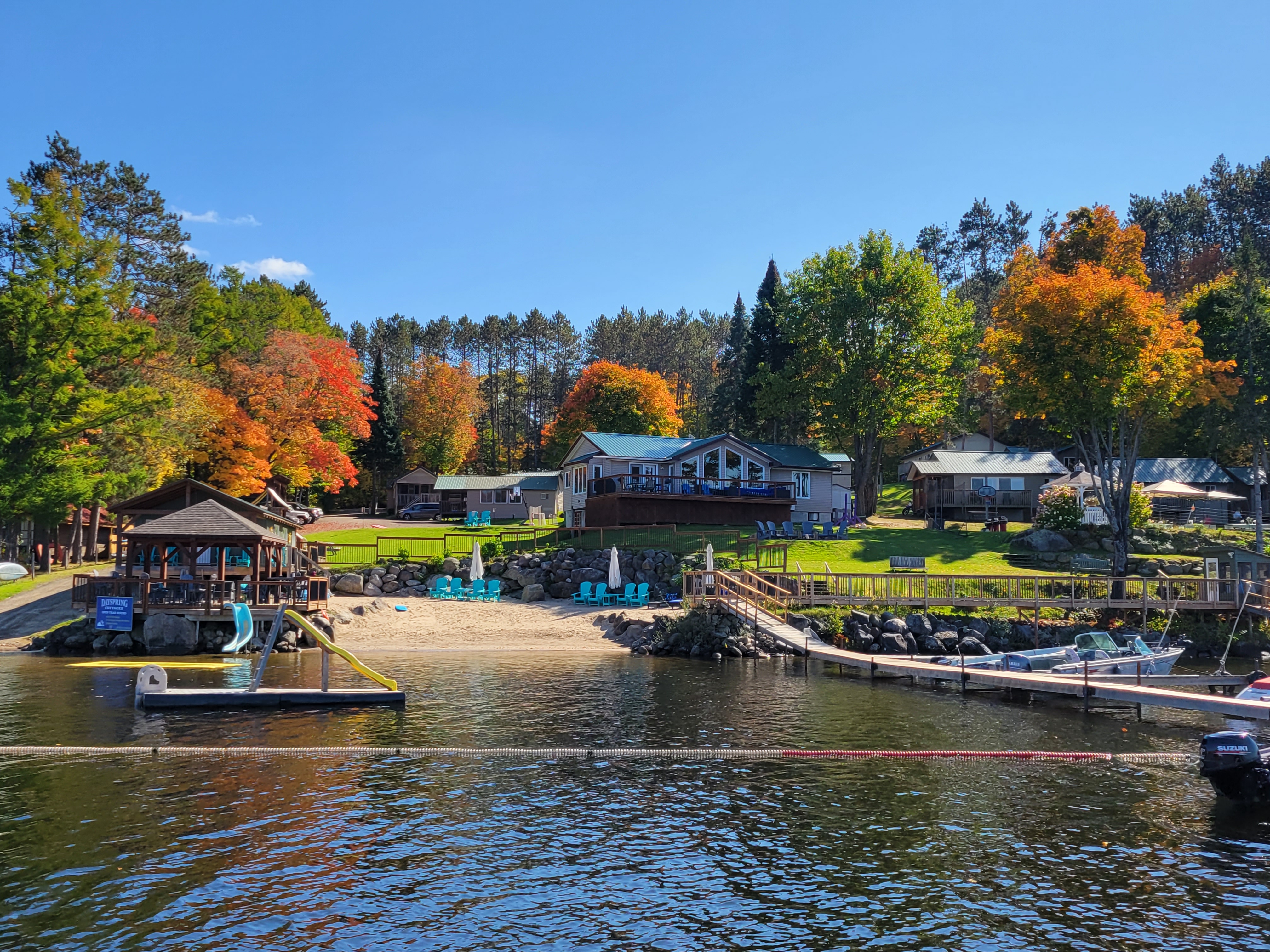 Kid-Friendly Waterfront View of Dayspring Cottages in Ontario from the Lake
