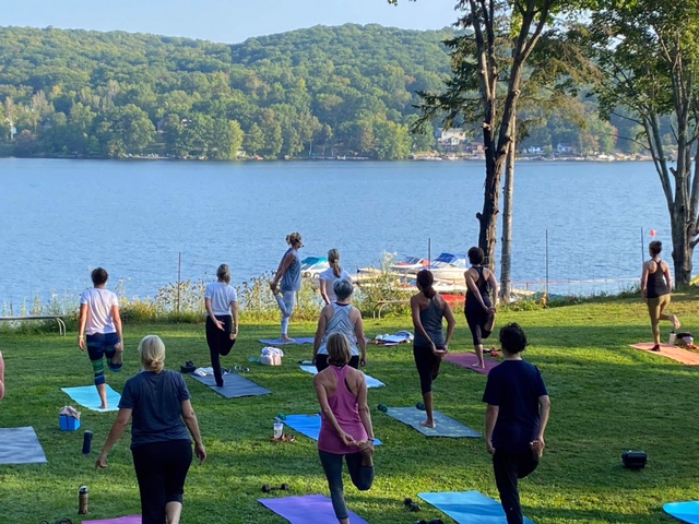 Yoga Retreat at Dayspring Cottages - Serene Outdoor Yoga Session with Waterfront View