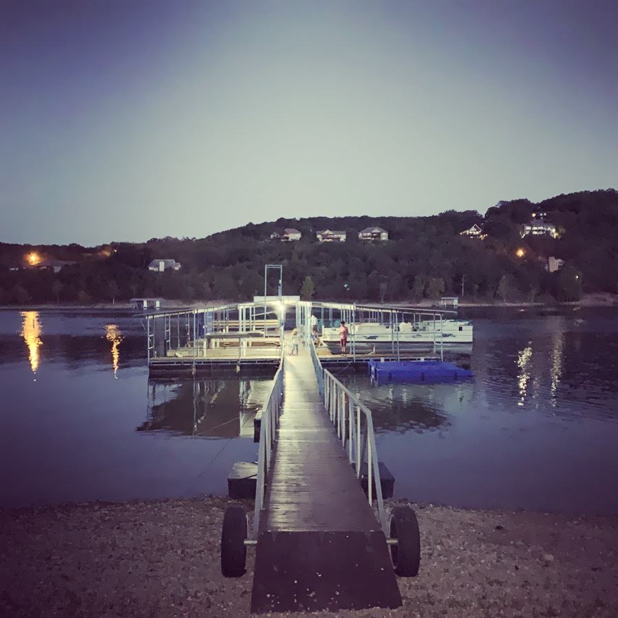 Mill Creek Resort boat dock at night.