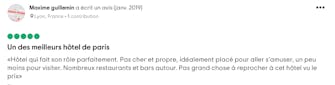 Avis client trés positif sur l'Hôtel Migny Opéra Montmartre