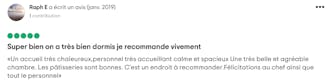 Avis client recommandant vivement l'hôtel