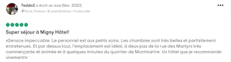 Avis client positif sur l'Hôtel Migny Opéra Montmartre
