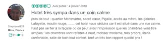 Avis client détaillant une expérience agréable à l'hôtel