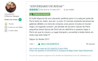 Avis client sur l’hôtel bien situé pour une escapade romantique.