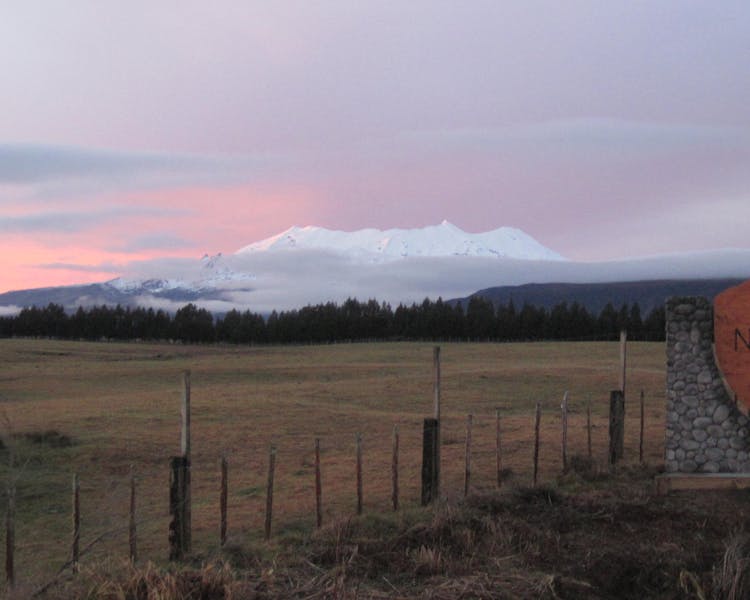 Pink winter sunset over Mount Ruapehu