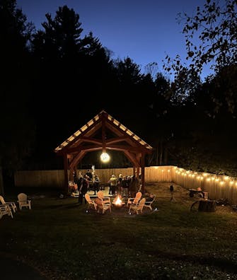 New pavilion campfire area with outdoor kitchen