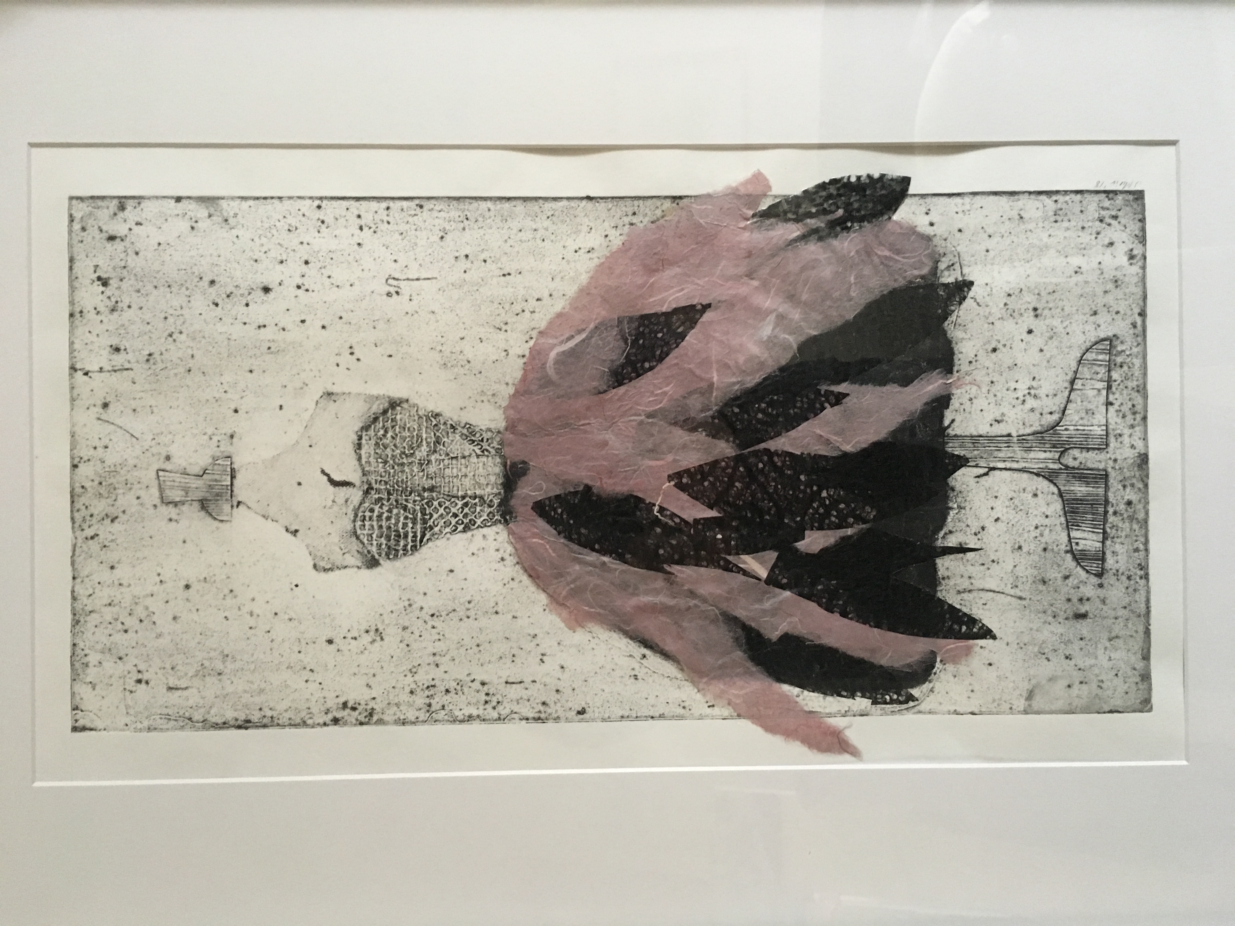 Detail of a print, showing a dress with close bodice above a gored skirt of leaves held out with many petticoats.