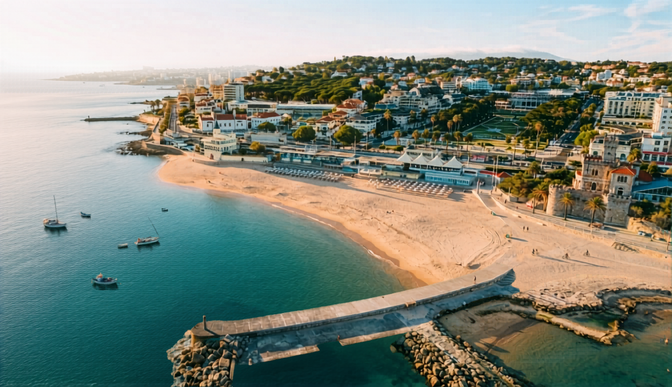 Estoril Coast Portugal Tamariz Beach Estoril Cascais Bay View Near Casino Estoril Portuguese Riviera Coastline Estoril P