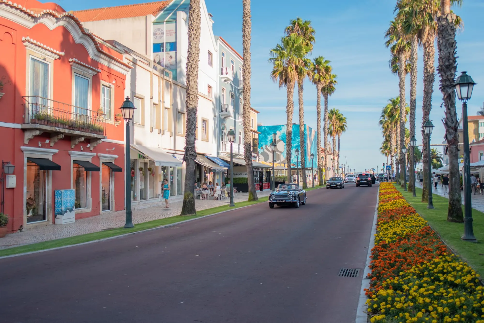 Charming flowery streets at Passeio de D. Luís I in Cascais, a picturesque area for a scenic walk near Hotel São Mamede