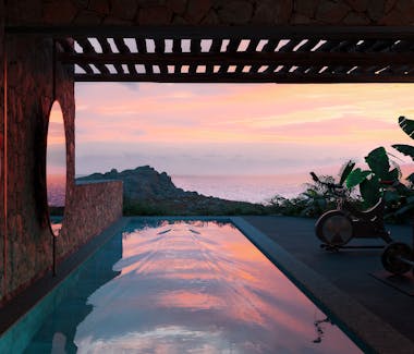 big pool swim fit relax sunset infinity
