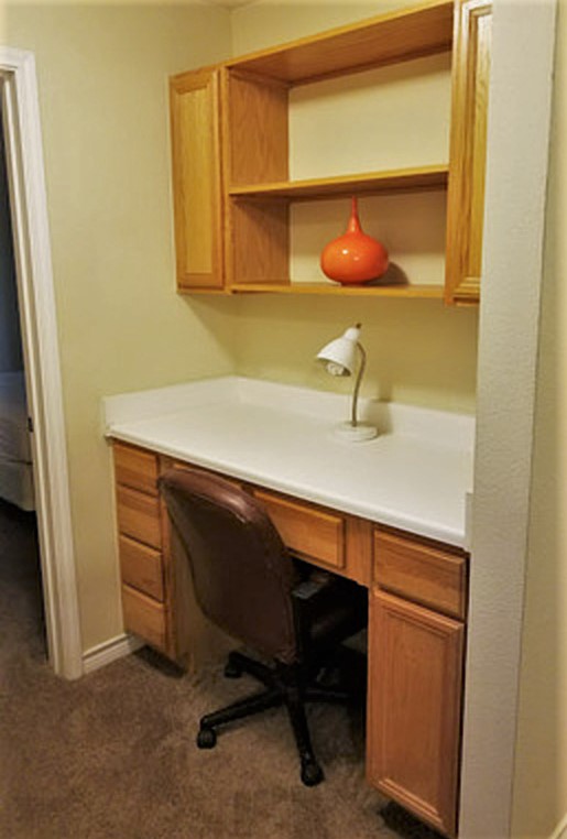 Every Unit at the Reside has large work desk with ample shelves and storage