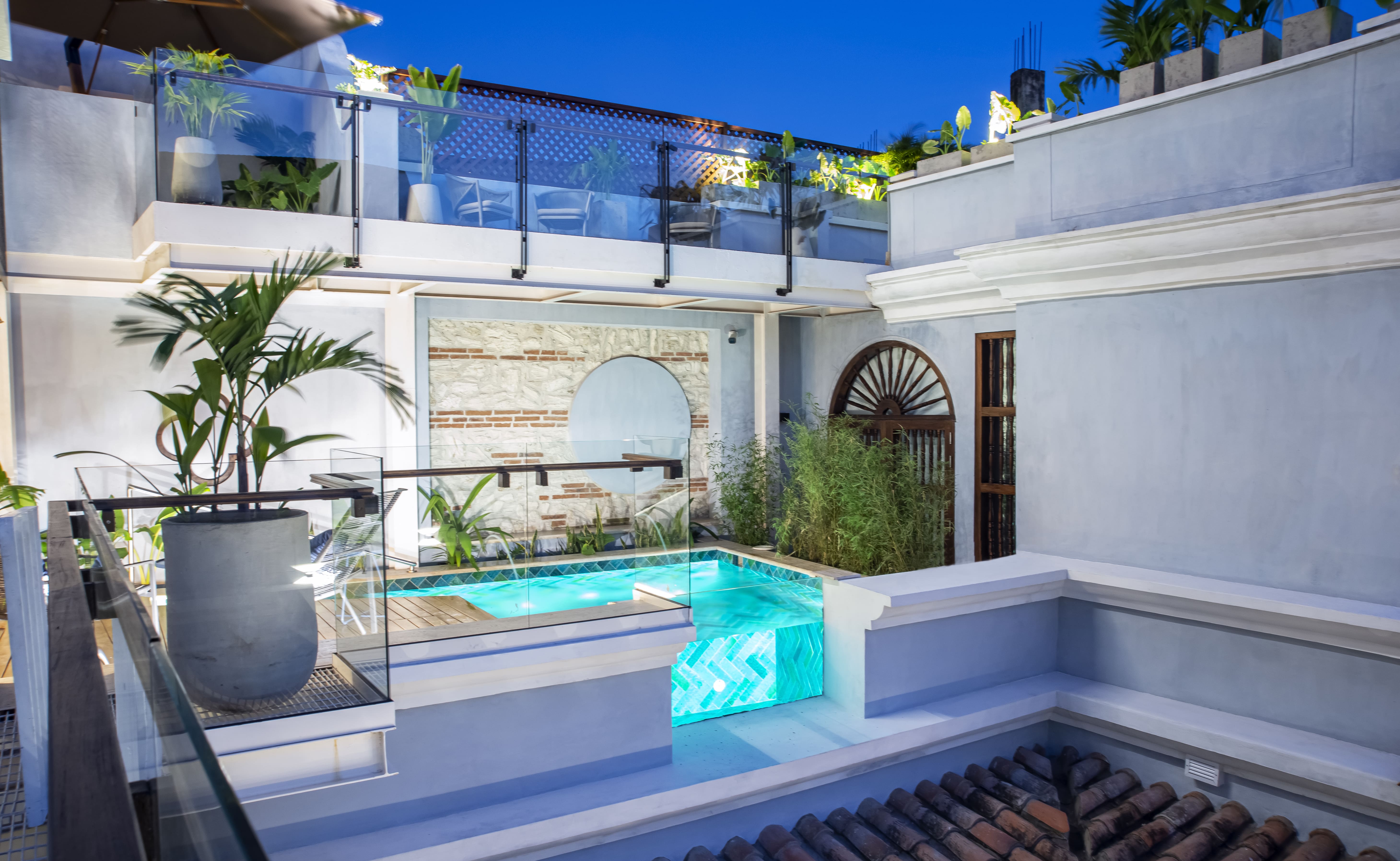 Courtyard pool at Casona del Porvenir for families and friends