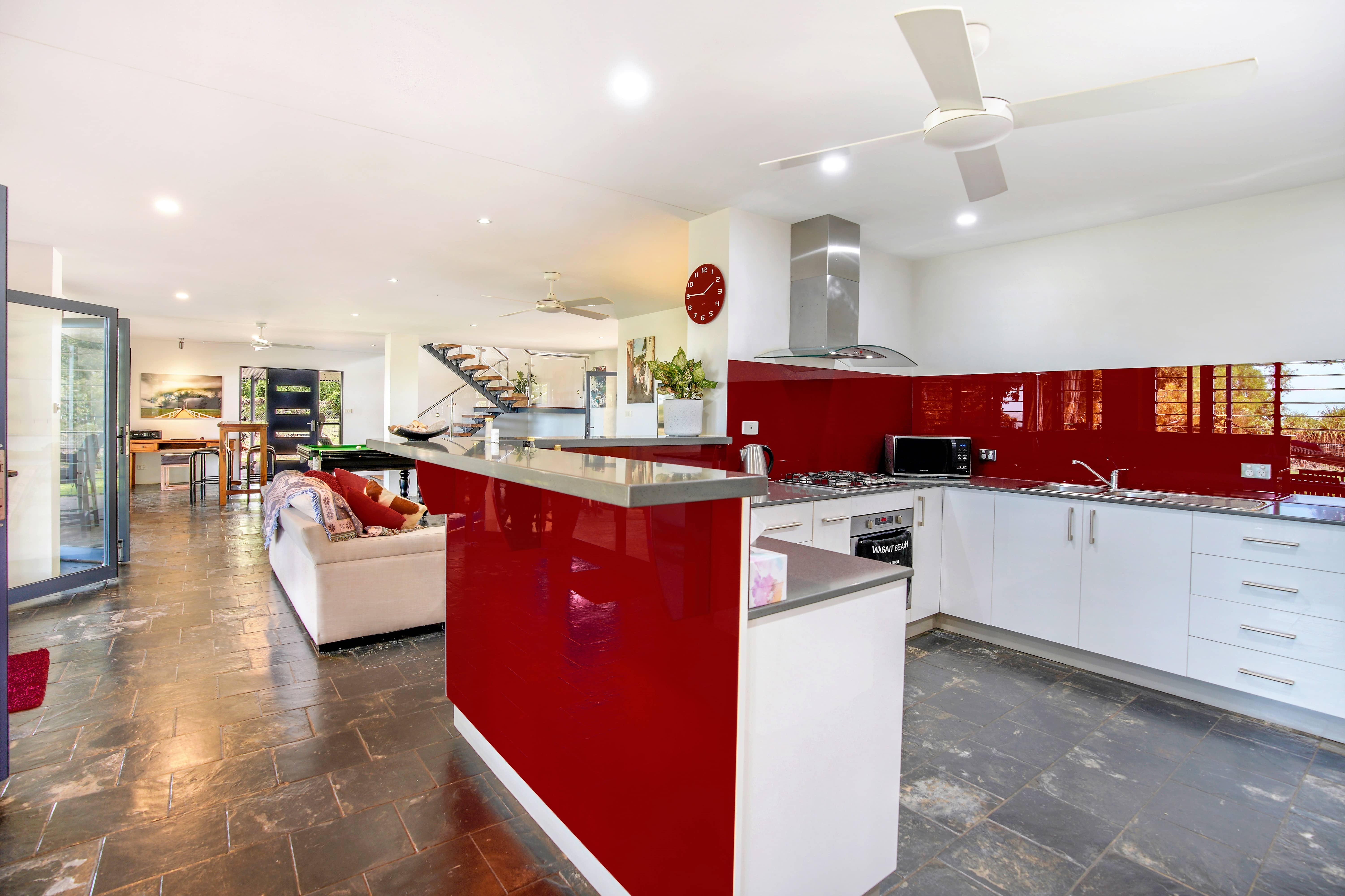 Comfortable Living Room and Games Room with Smart TV and Kitchen