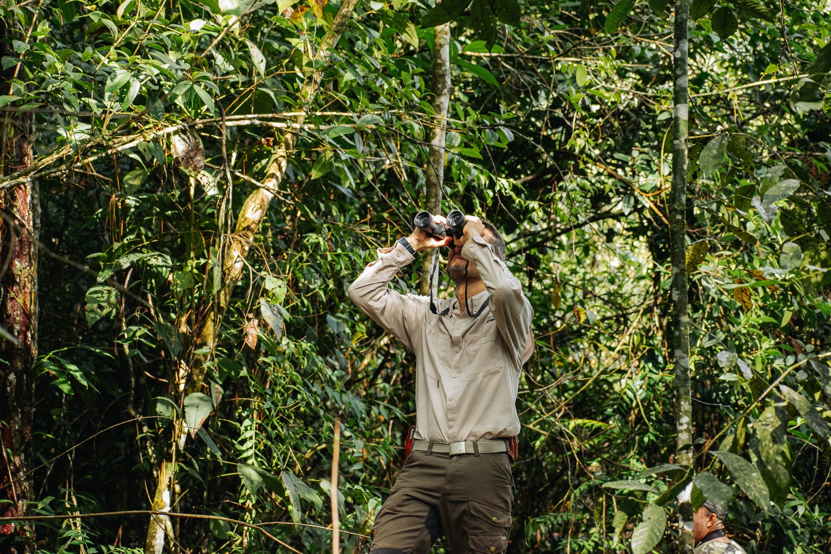 Observador de aves en el bosque · Birder in the forest, Silvery Refugio Natural, San Carlos, Antioquia