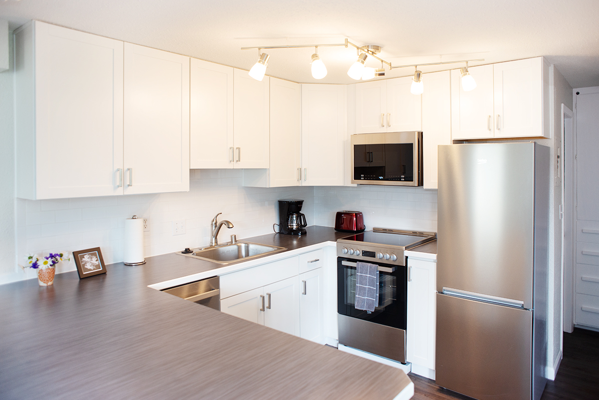 Two bedroom, two bathroom daylight basement with laundry facilities.