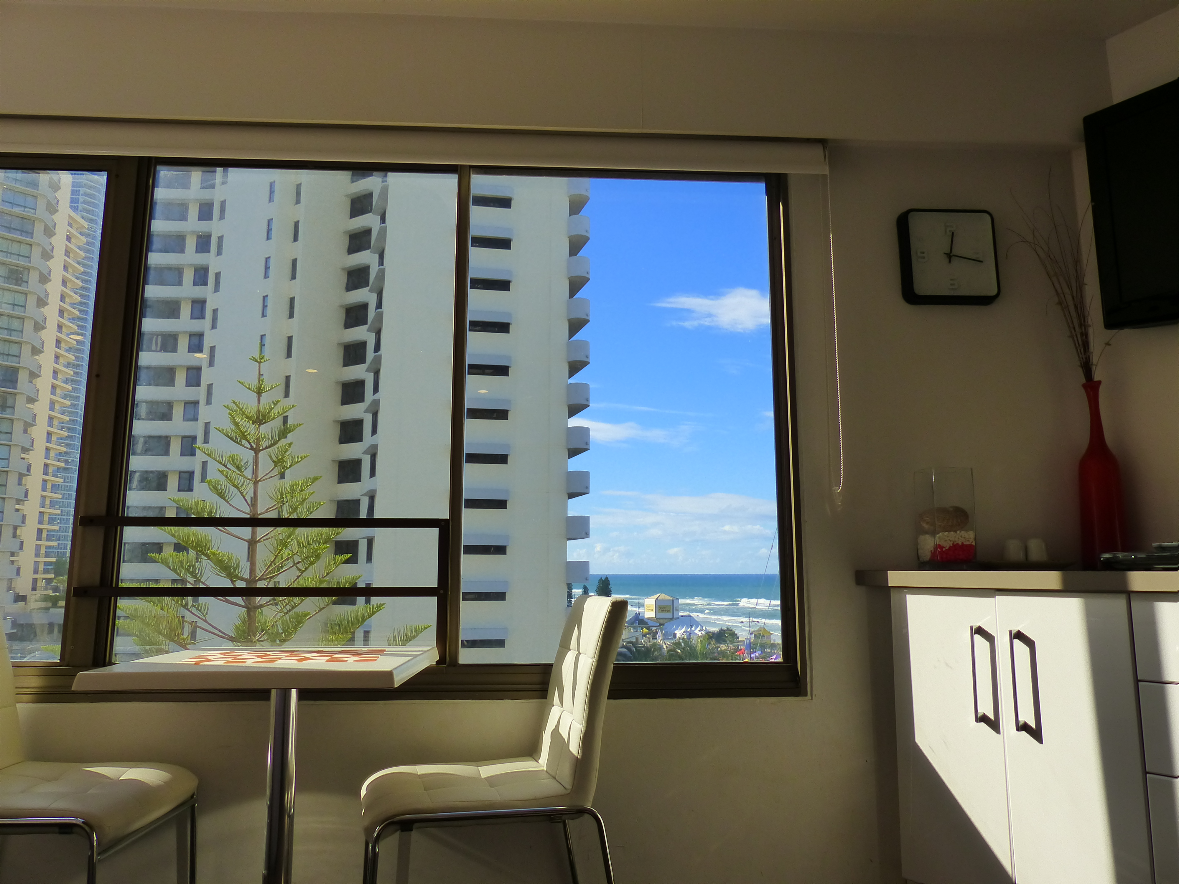 studio apartment with ocean view, surfers paradise beach, gold coast beach, queensland, australia