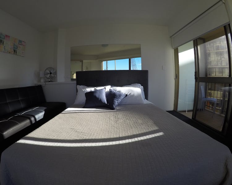 studio apartment with ocean view, surfers paradise beach, gold coast beach, queensland, australia