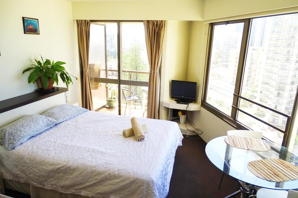 studio apartment with ocean view, surfers paradise beach, gold coast beach, queensland, australia