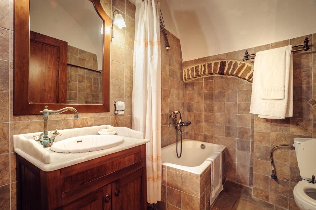 Μπάνιο δωματίου με μπανιέρα και ντους Bathroom with shower above bath