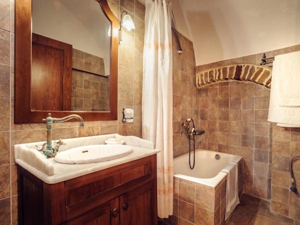 Μπάνιο δωματίου με μπανιέρα και ντους Bathroom with shower above bath