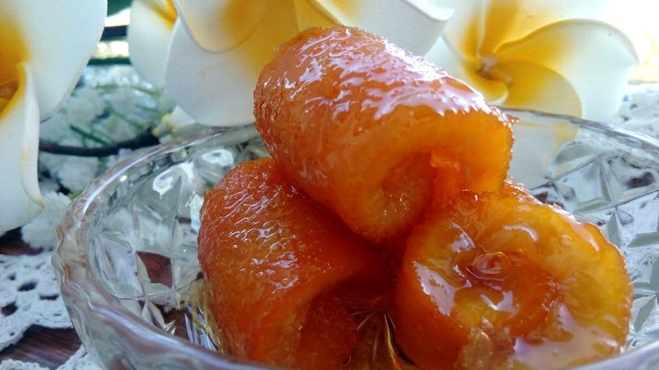 Γλυκό του κουταλιού νεράτζι Homemade traditional “spoon desserts” with syrup : citrus fruit bitter orange