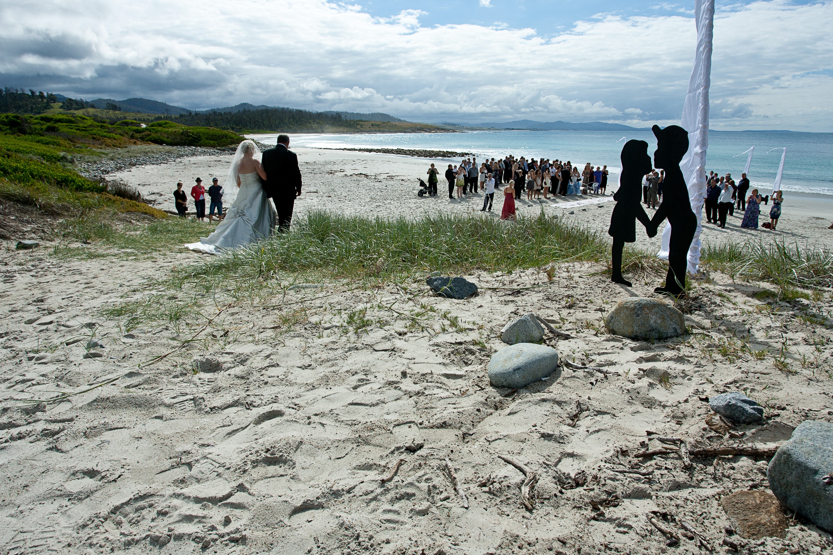 Beach wedding ceremony at White Sands Estate, Tasmania