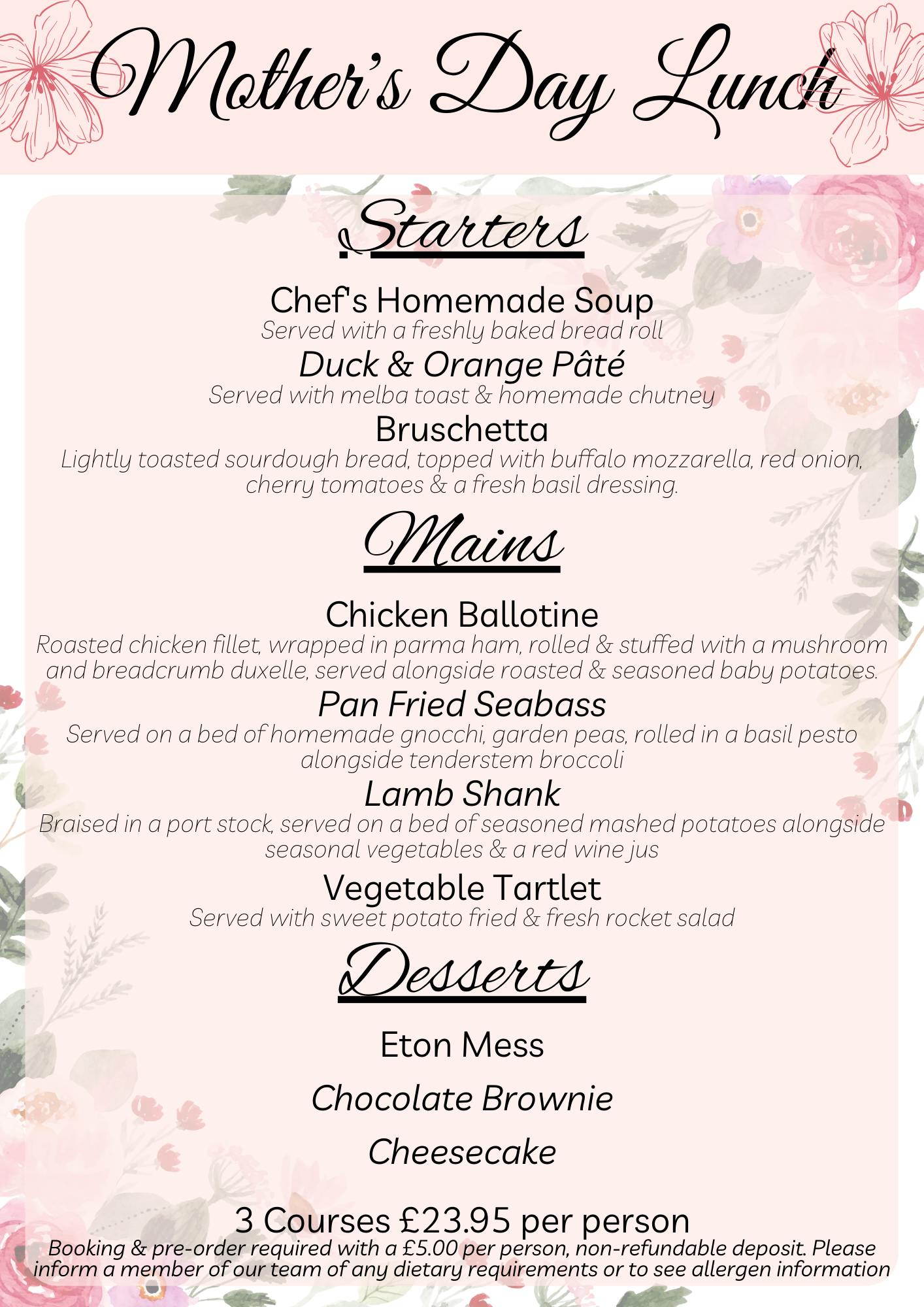 mother's day menu, mother's day lunch, sefton park