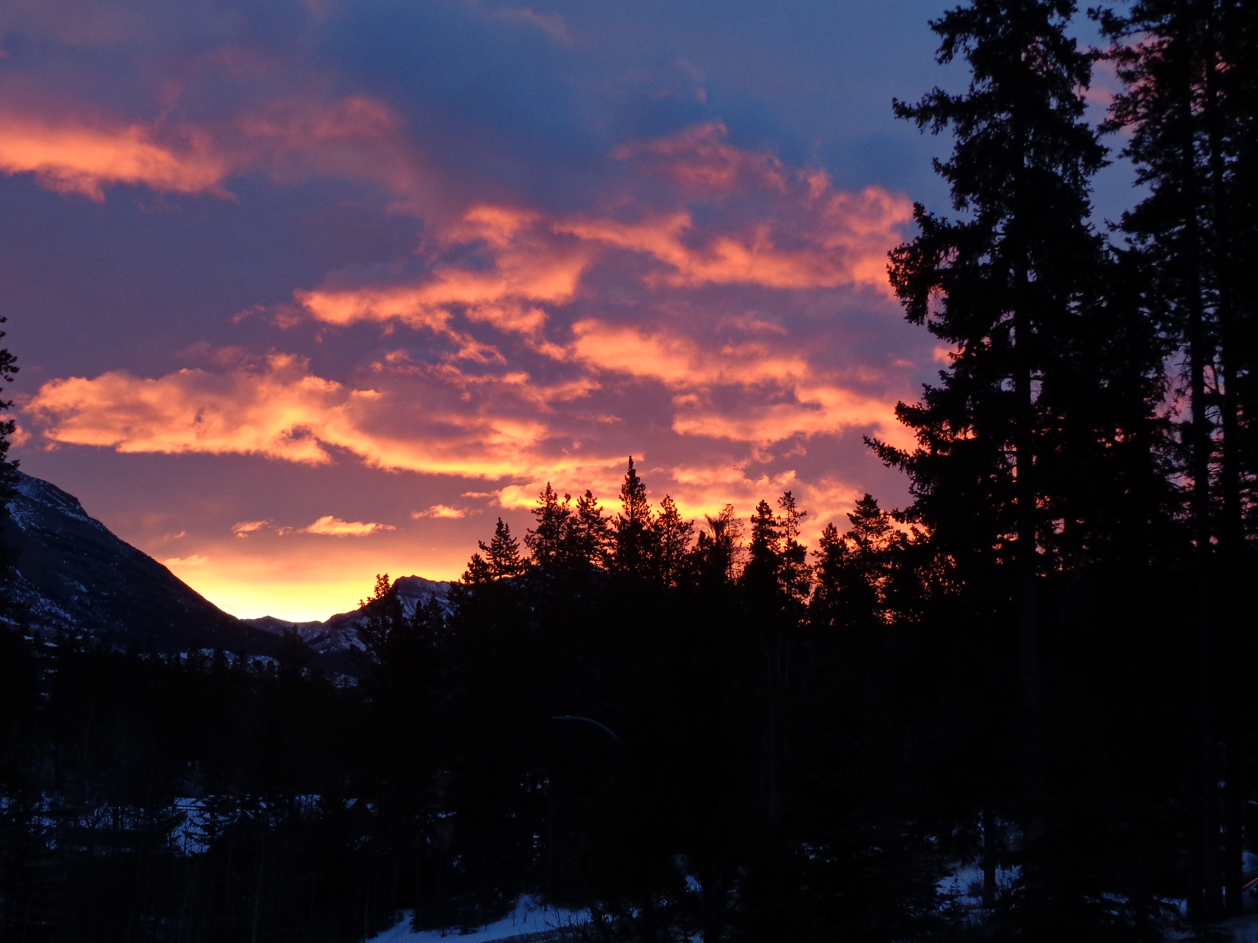 Stunning sunrise viewed from balcony at Canmore bed and breakfast