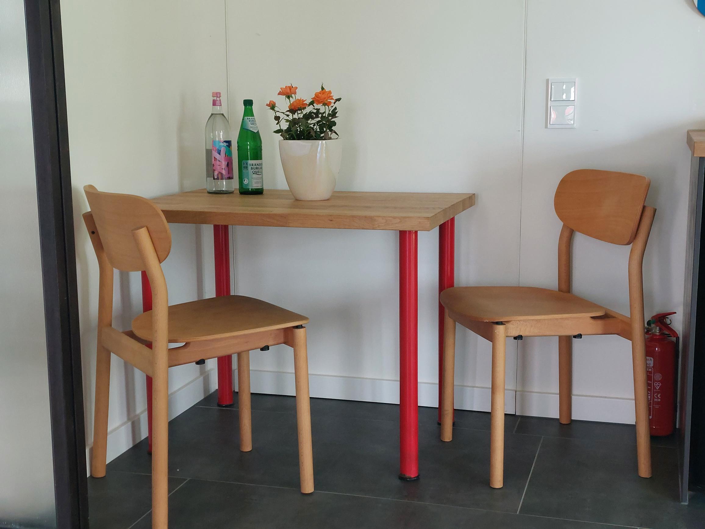 Apple Studio dining area and complimentary water