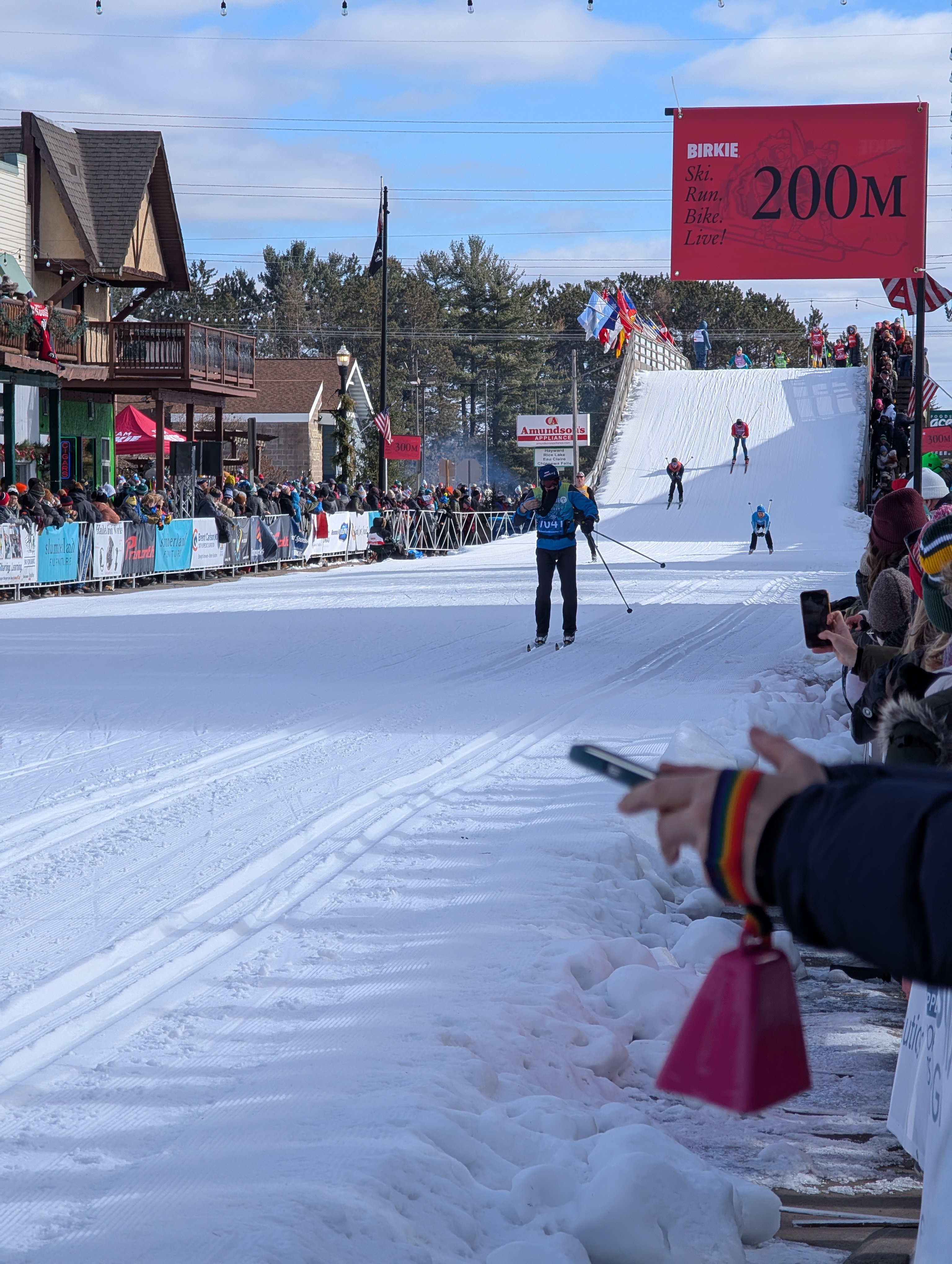 Birkie 2026 skiers coming into downtown Hayward