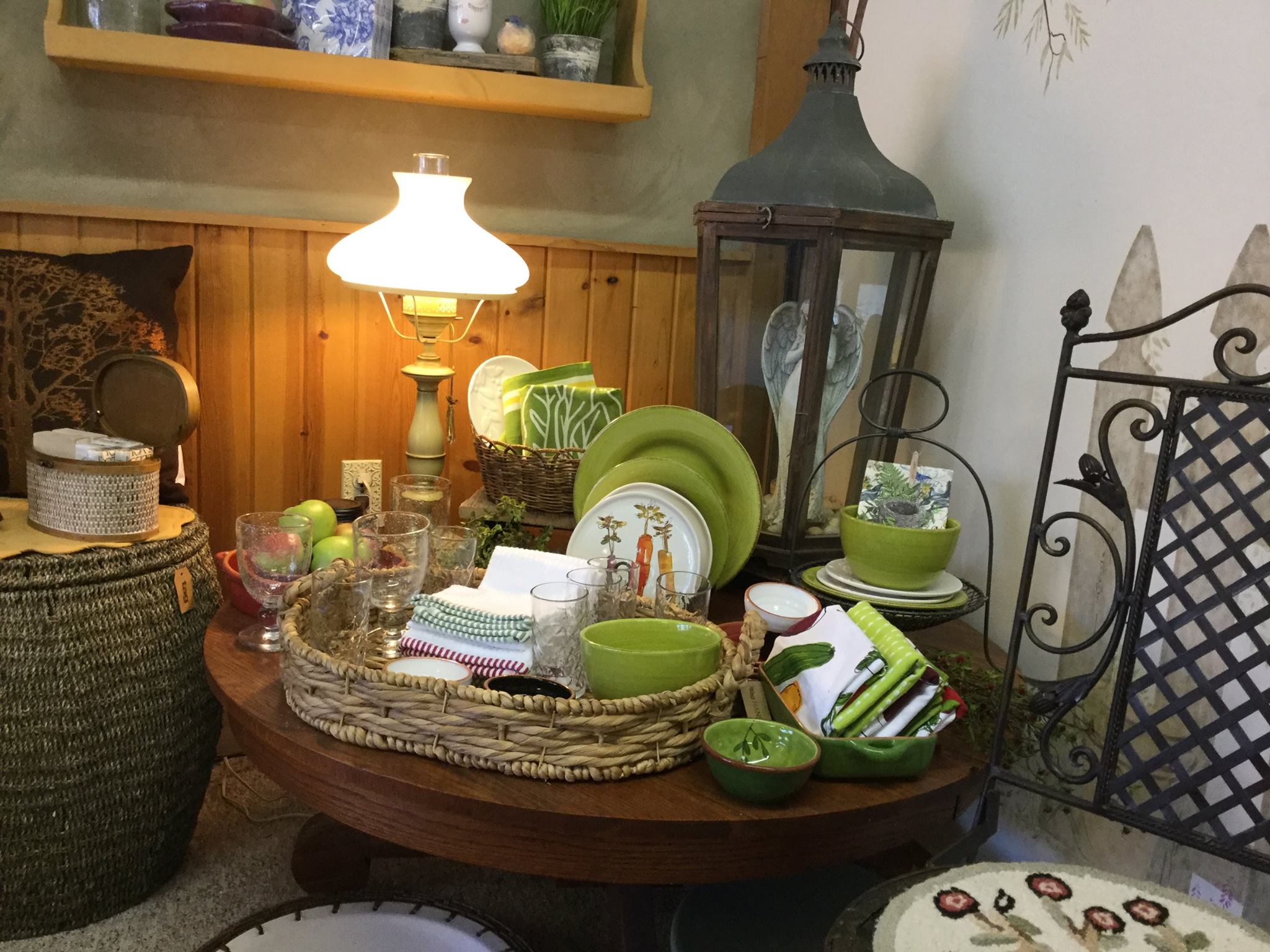 Display of green & white products at The Willow Tree gift store