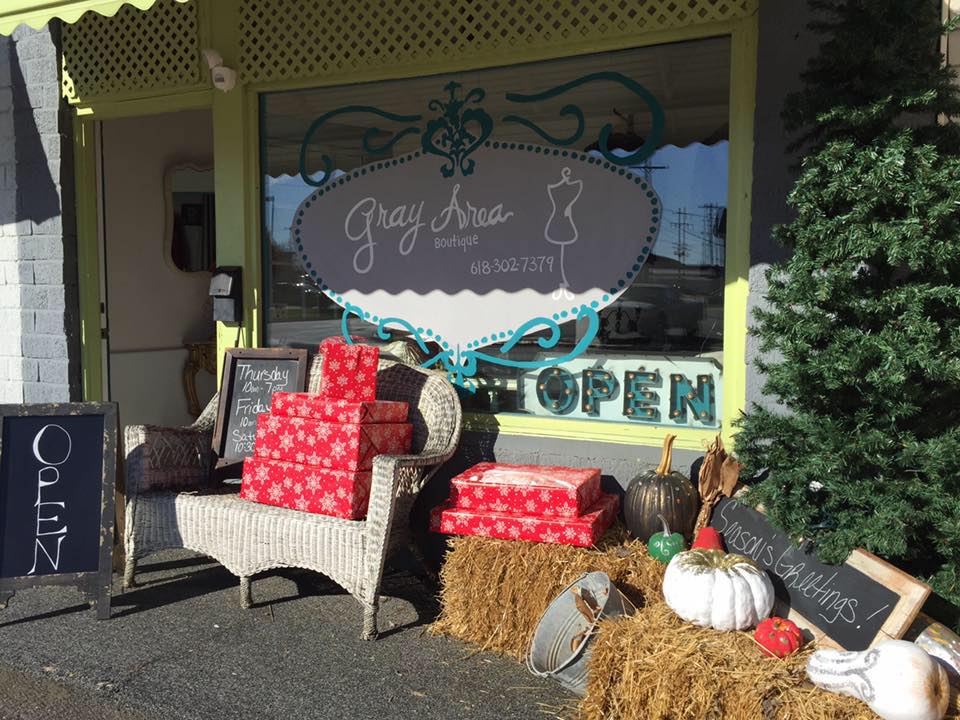The Gray Area boutique storefront holiday decor