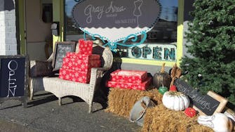 The Gray Area boutique storefront holiday decor